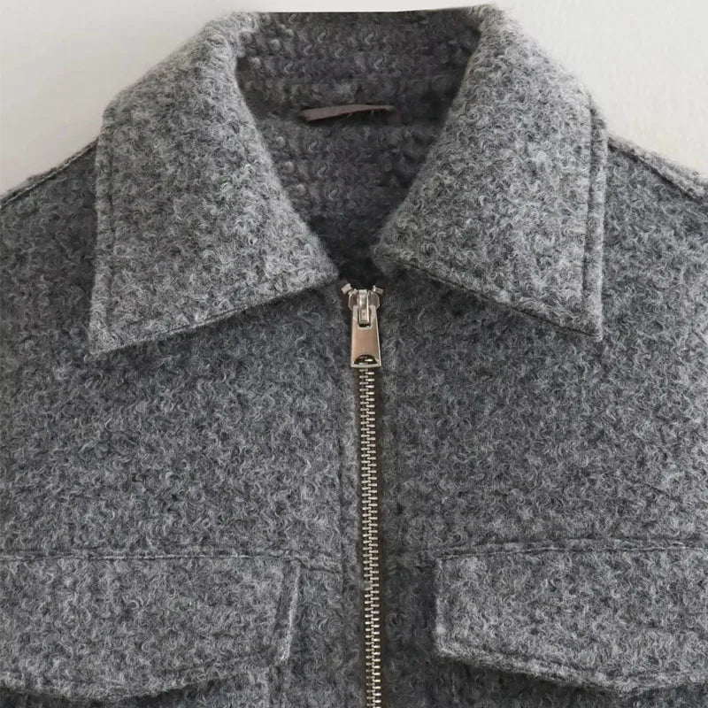 MUJER Tweed Cropped Jackets for Women Autumn Winter Short Coat Jacket Women Zip Crop Demi-season Jacket Woman New in outerwears